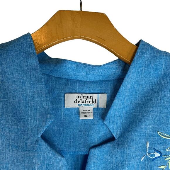 Adrian Delafield Women's size XL petite Vintage Blue embroidered 2 pc pant suit - Picture 4 of 10